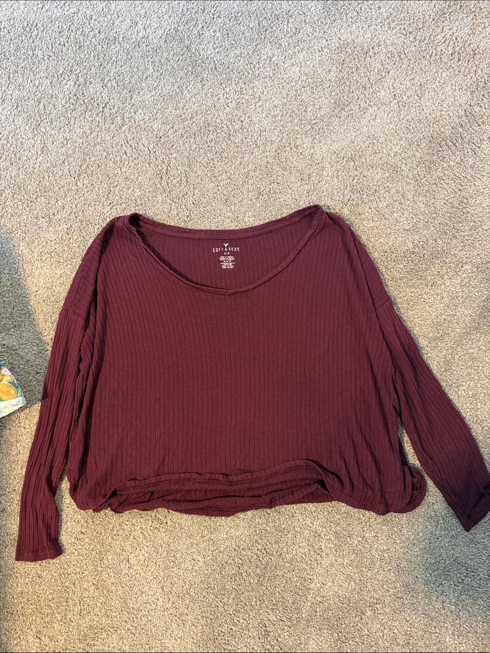 American Eagle Outfitters Long Sleeve Ribbed Top - Wine